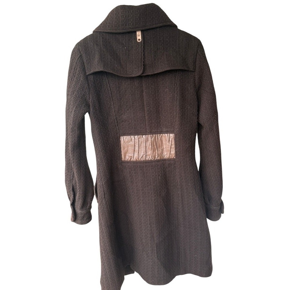 Mackage Womens Funnel Neck Wool Blend Coat Size S Brown Leather Trim Tailored - Picture 6 of 10